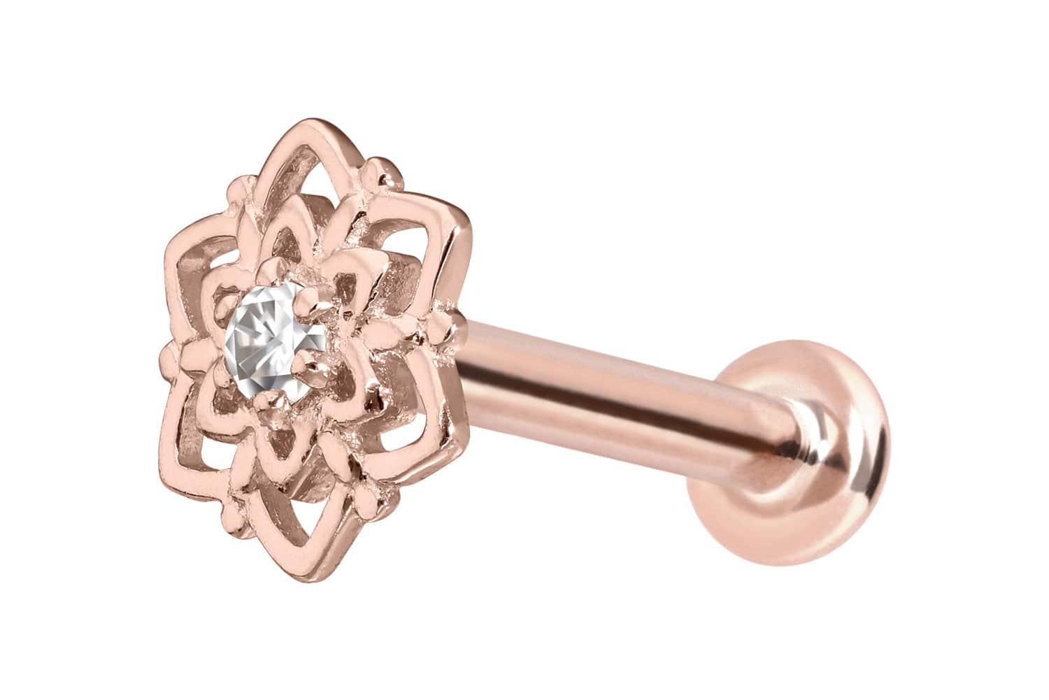 14 Karat Gold Labret Piercing mit Push Fit MOISSANIT-BLUME